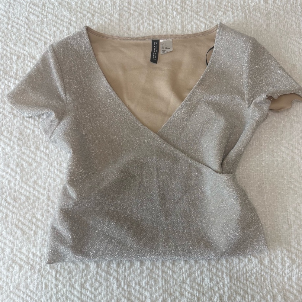 Silver Shimmer Wrap-Front Women's Top, deep v-neck
